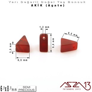 6,5x8,5 mm - Üçgen - Düz Yüzey - Akik (Agate) / 7 Adet