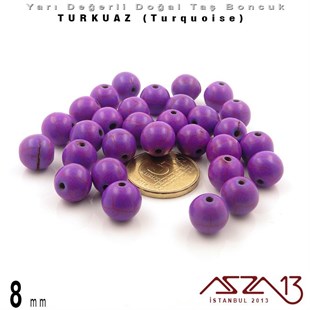 8 mm - Yuvarlak - Düz Yüzey - Mor Turkuaz (Turquoise) / 30 Adet
