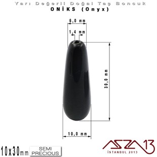 10x30 mm - Uzun Damla, Parlak - Düz Yüzey - Oniks (Onyx) / 1 Adet