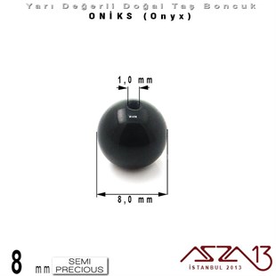 8 mm - Yuvarlak, Parlak - Düz Yüzey - Oniks (Onyx) / 9 Adet
