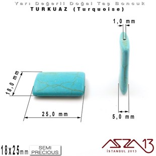 18x25 mm - Dikdörtgen - Düz Yüzey - Mavi Turkuaz (Turquoise) / 1 Adet