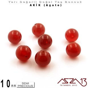 10 mm - Yuvarlak - Düz Yüzey - Akik (Agate) / 7 Adet