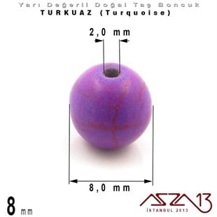 8 mm - Yuvarlak - Düz Yüzey - Mor Turkuaz (Turquoise) / 30 Adet