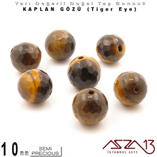 10 mm - Yuvarlak - Kahve, Geodezik Yüzey - Kaplan Gözü (Tiger Eye) / 7 Adet