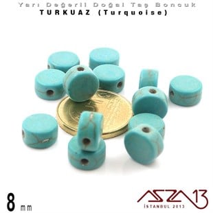 8 mm - Disk - Düz Yüzey - Turkuaz (Turquoise) Boncuk / 13 Adet