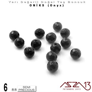 6 mm - Yuvarlak, Parlak - Geodezik Yüzey - Oniks (Onyx) / 13 Adet