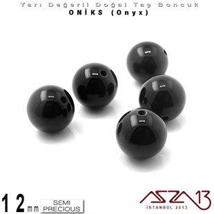 12 mm - Yuvarlak, Parlak - Düz Yüzey - Oniks (Onyx) / 5 Adet