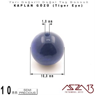 10 mm - Yuvarlak - K. Mavi, Düz Yüzey - Kaplan Gözü (Tiger Eye) / 7 Adet