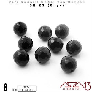 8 mm - Yuvarlak, Parlak - Geodezik Yüzey - Oniks (Onyx) / 9 Adet