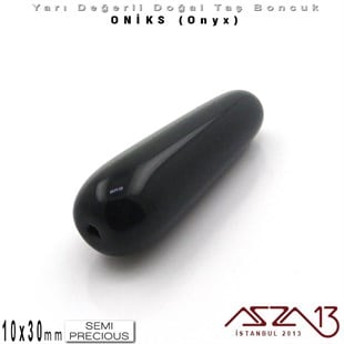10x30 mm - Uzun Damla, Parlak - Düz Yüzey - Oniks (Onyx) / 1 Adet