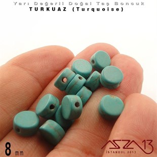 8 mm - Disk - Düz Yüzey - Turkuaz (Turquoise) Boncuk / 13 Adet