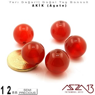 12 mm - Yuvarlak - Düz Yüzey - Akik (Agate) / 5 Adet