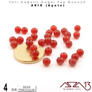 4 mm - Yuvarlak - Düz Yüzey - Akik (Agate) / 34 Adet
