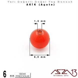 6 mm - Yuvarlak - Düz Yüzey - Akik (Agate) / 13 Adet