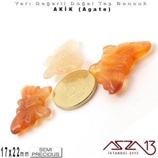 17x22 mm - Kelebek - Yivli Yüzey - Akik (Agate) / 3 Adet
