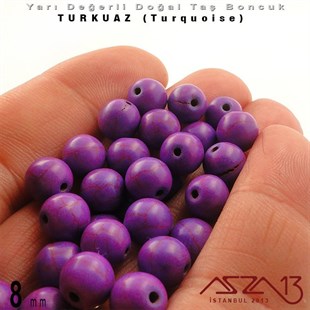 8 mm - Yuvarlak - Düz Yüzey - Mor Turkuaz (Turquoise) / 30 Adet