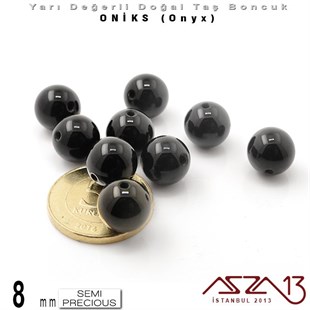 8 mm - Yuvarlak, Parlak - Düz Yüzey - Oniks (Onyx) / 9 Adet