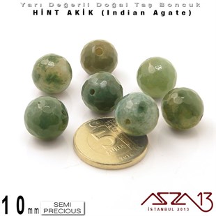10 mm - Yuvarlak - Geodezik Yüzey - Hint Akik (Indian Agate) / 7 Adet
