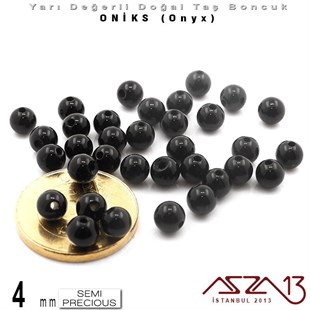 4 mm - Yuvarlak, Parlak - Düz Yüzey - Oniks (Onyx) / 34 Adet