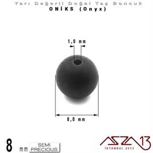 8 mm - Yuvarlak, Mat - Düz Yüzey - Oniks (Onyx) / 9 Adet
