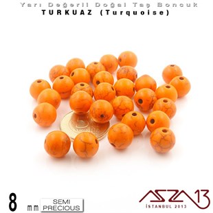 8 mm - Yuvarlak - Düz Yüzey - Turuncu Turkuaz (Turquoise) / 30 Adet