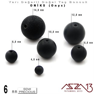 6 mm - Yuvarlak, Mat - Düz Yüzey - Oniks (Onyx) / 13 Adet