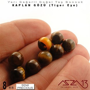 8 mm - Yuvarlak - Kahve, Düz Yüzey - Kaplan Gözü (Tiger Eye) / 9 Adet