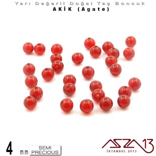 4 mm - Yuvarlak - Düz Yüzey - Akik (Agate) / 34 Adet
