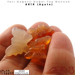 17x22 mm - Kelebek - Yivli Yüzey - Akik (Agate) / 3 Adet