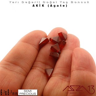 6,5x8,5 mm - Üçgen - Düz Yüzey - Akik (Agate) / 7 Adet