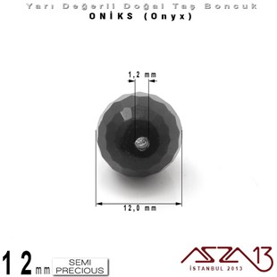 12 mm - Yuvarlak, Parlak - Geodezik Yüzey - Oniks (Onyx) / 5 Adet