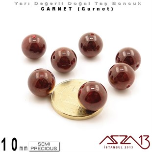 10 mm - Yuvarlak - Düz Yüzey - Garnet (Garnet) / 7 Adet
