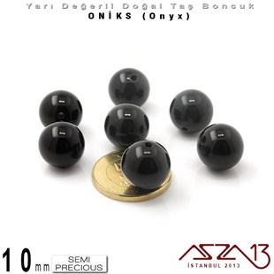 10 mm - Yuvarlak, Parlak - Düz Yüzey - Oniks (Onyx) / 7 Adet