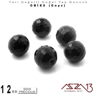 12 mm - Yuvarlak, Parlak - Geodezik Yüzey - Oniks (Onyx) / 5 Adet