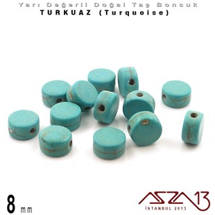 8 mm - Disk - Düz Yüzey - Turkuaz (Turquoise) Boncuk / 13 Adet