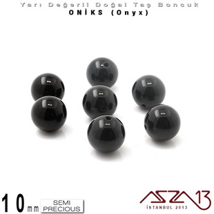 10 mm - Yuvarlak, Parlak - Düz Yüzey - Oniks (Onyx) / 7 Adet