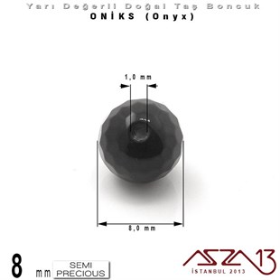8 mm - Yuvarlak, Parlak - Geodezik Yüzey - Oniks (Onyx) / 9 Adet