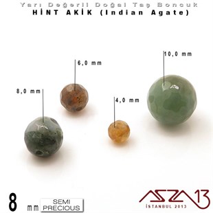 8 mm - Yuvarlak - Geodezik Yüzey - Hint Akik (Indian Agate) / 9 Adet