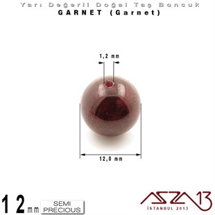 12 mm - Yuvarlak - Düz Yüzey - Garnet (Garnet) / 5 Adet
