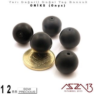 12 mm - Yuvarlak, Mat - Düz Yüzey - Oniks (Onyx) / 5 Adet