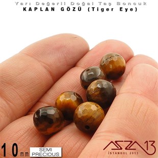 10 mm - Yuvarlak - Kahve, Geodezik Yüzey - Kaplan Gözü (Tiger Eye) / 7 Adet