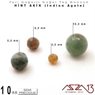 10 mm - Yuvarlak - Geodezik Yüzey - Hint Akik (Indian Agate) / 7 Adet