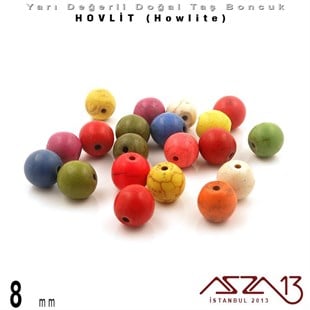 8 mm - Yuvarlak - Düz Yüzey - Karışık Renk Hovlit (Howlite) / 20 Adet