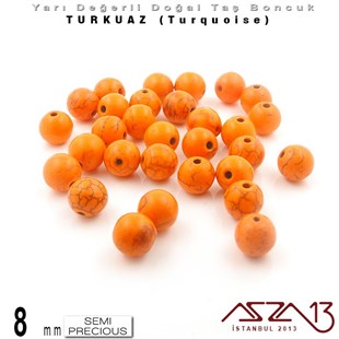 8 mm - Yuvarlak - Düz Yüzey - Turuncu Turkuaz (Turquoise) / 30 Adet