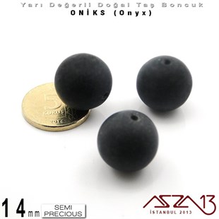 14 mm - Yuvarlak, Mat - Düz Yüzey - Oniks (Onyx) / 3 Adet