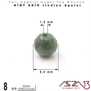 8 mm - Yuvarlak - Geodezik Yüzey - Hint Akik (Indian Agate) / 9 Adet