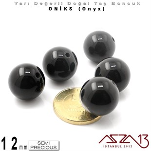 12 mm - Yuvarlak, Parlak - Düz Yüzey - Oniks (Onyx) / 5 Adet