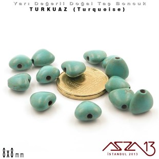 8x8 mm - Kalp - Düz Yüzey - Turkuaz (Turquoise) Boncuk / 13 Adet