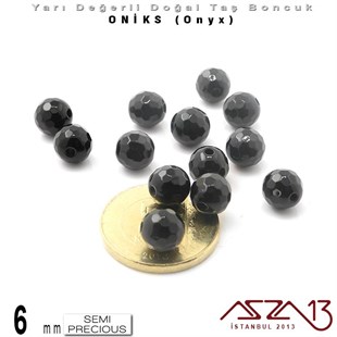6 mm - Yuvarlak, Parlak - Geodezik Yüzey - Oniks (Onyx) / 13 Adet