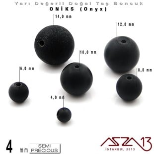 4 mm - Yuvarlak, Mat - Düz Yüzey - Oniks (Onyx) / 34 Adet